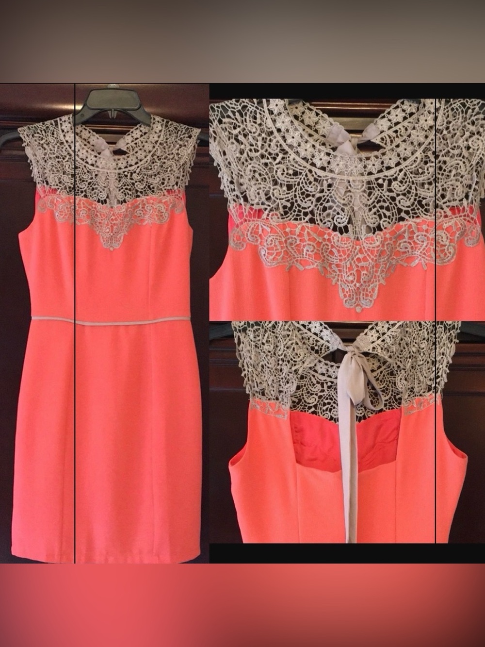 Esley Coral Dress with Lace Yoke